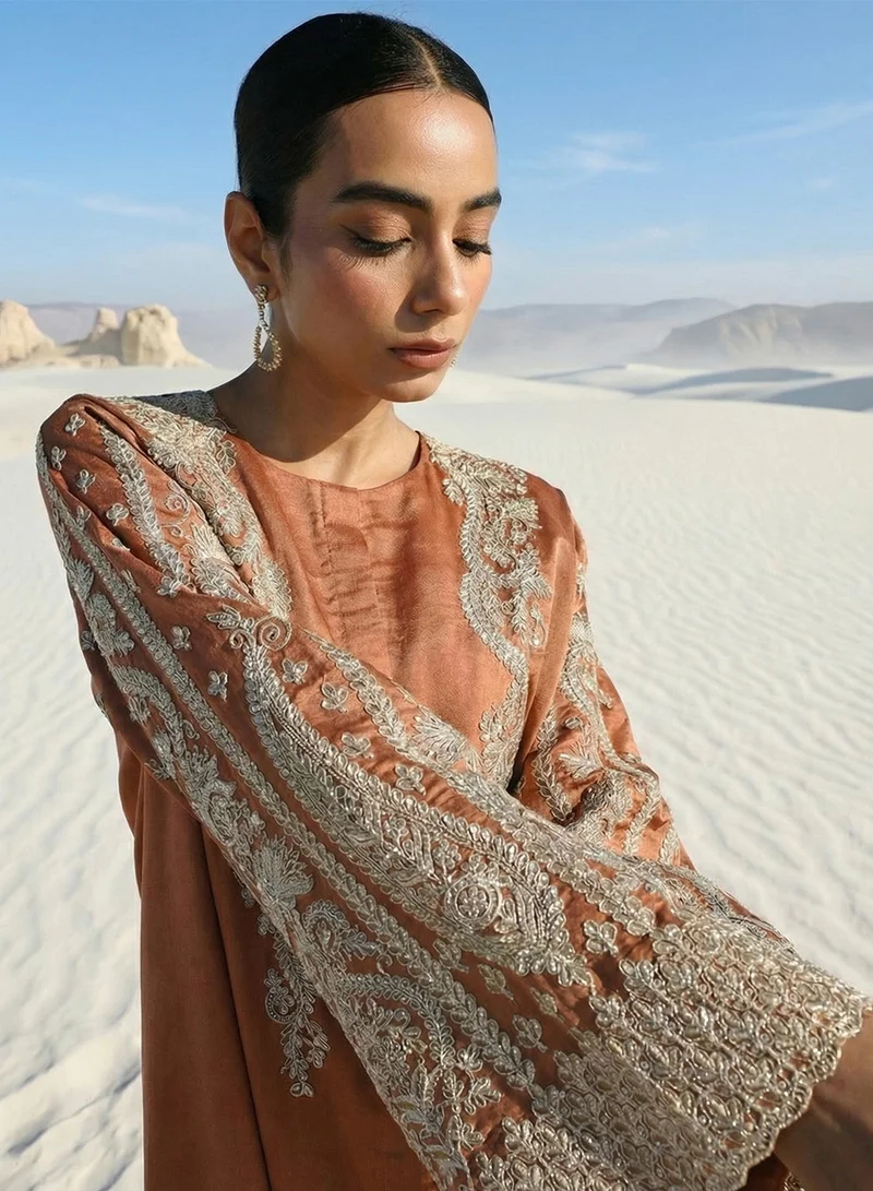 ISHIN  Rich Rust Zari Embroidered Abaya for Women | Best Price UAE